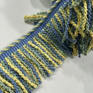 Linen Knitted Long Bullion Fringe - Yellow/Blue