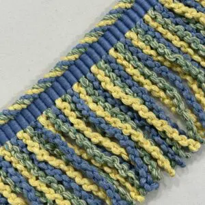 Linen Knitted Long Bullion Fringe - Yellow/Blue - Image 3